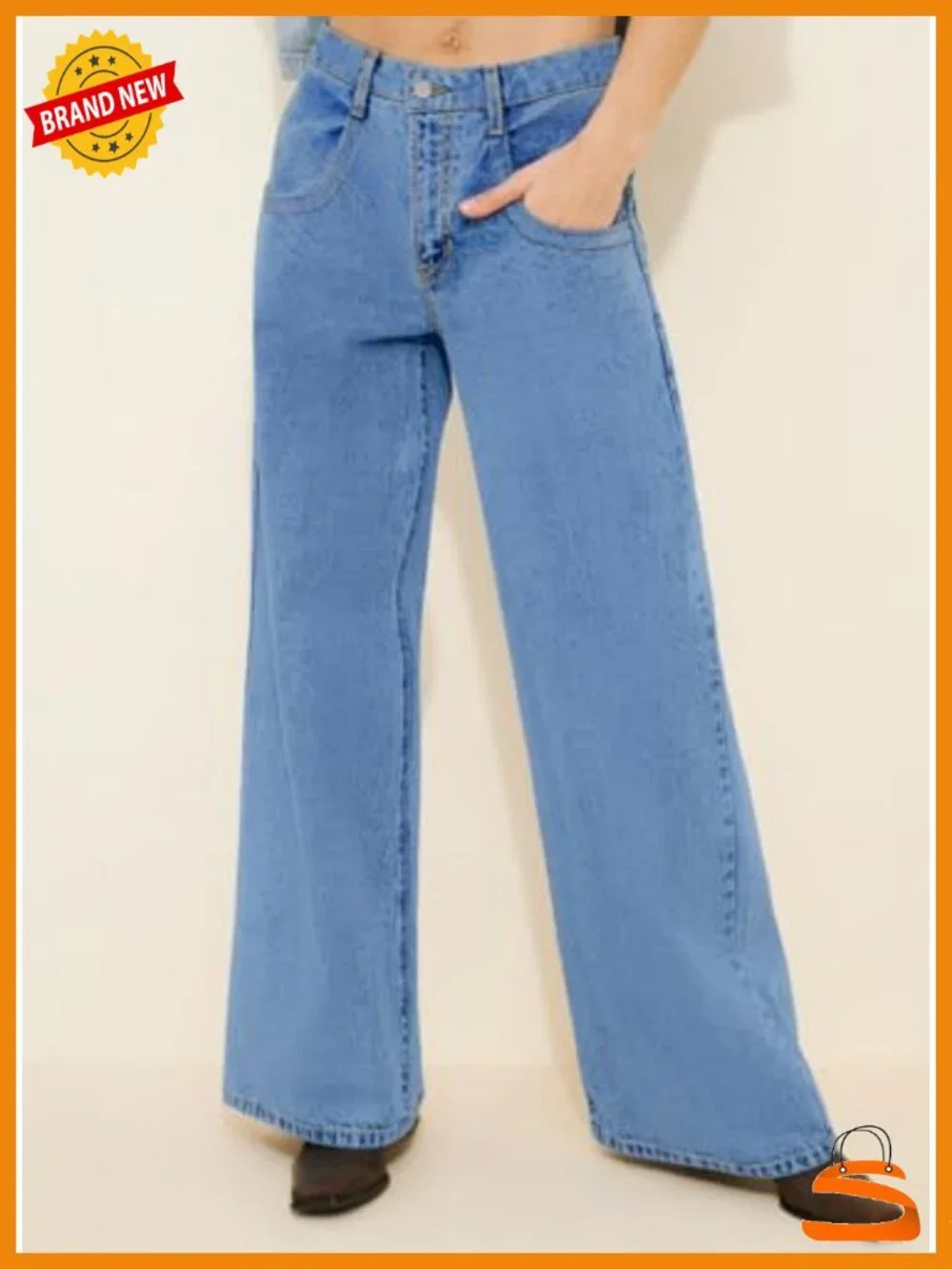 High Waisted Wide Leg Jeans Stretchy Straight Leg Baggy Denim Pants Skate Pocket